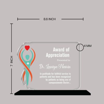 Personalized Doctor Appreciation Award Custom Acrylic Trophy with Name & Message, UV Printed Medical Recognition Trophy for Healthcare Professionals